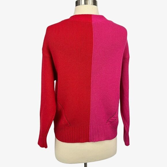 Marine Layer Robin Crop Cardigan Bubblegum Vermillion Size S Pink Red V Neck - Picture 3 of 9